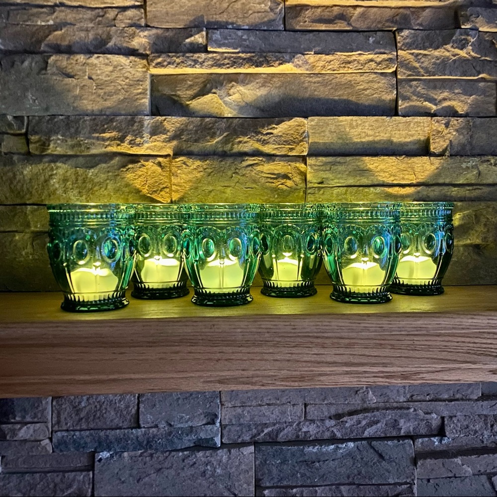 Set of 6 Blue Glass Votive Tea Light candle Holders in Original Box ExUC - Picture 2 of 4
